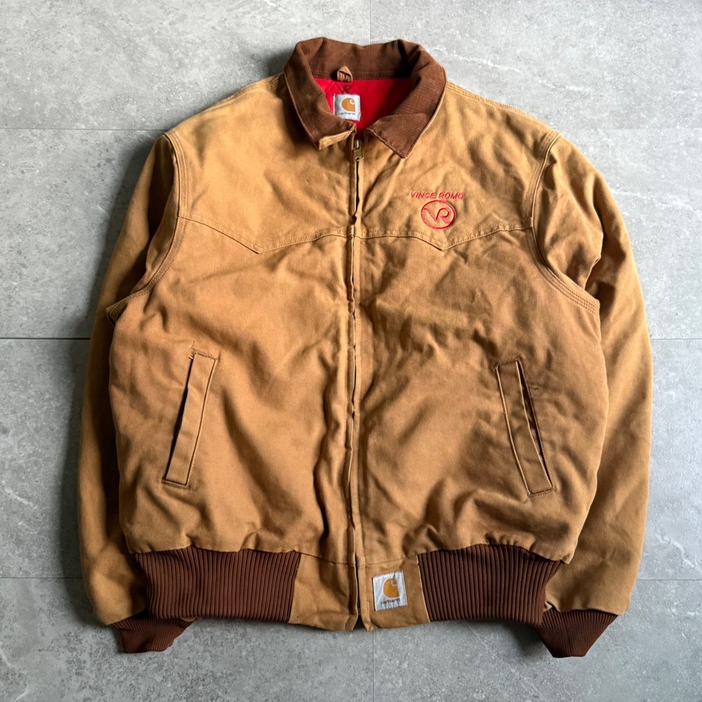 Vintage Carhartt Santa Fe Duck Canvas Bomber Jacket Brown Large